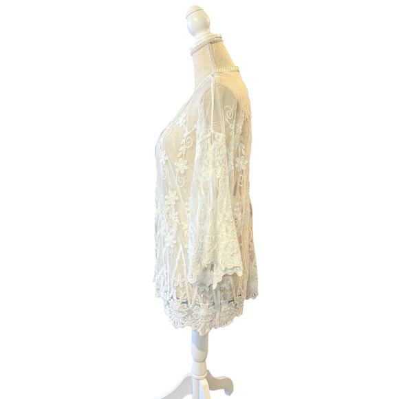 Amber Shu Lace Cardigan Ivory Coquette Fairy Open Front Floral Boho Sheer XL - Picture 7 of 14
